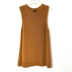 Ann Taylor  Womens Size L Tank SWEATER Dress MUSTARD Brown Mini COTTON NYLON